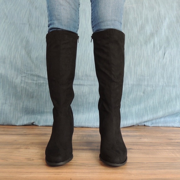 New black faux suede below knee boots - Picture 9 of 14
